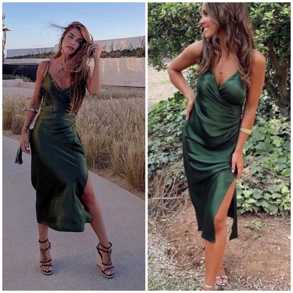 Zara Emerald Green Satin Midi Slip Dress